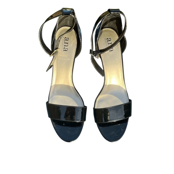 Women’s blck sandal ankle strp 3.5 in heel Opn toe Sze 10. By Ana patent leather - Picture 3 of 6
